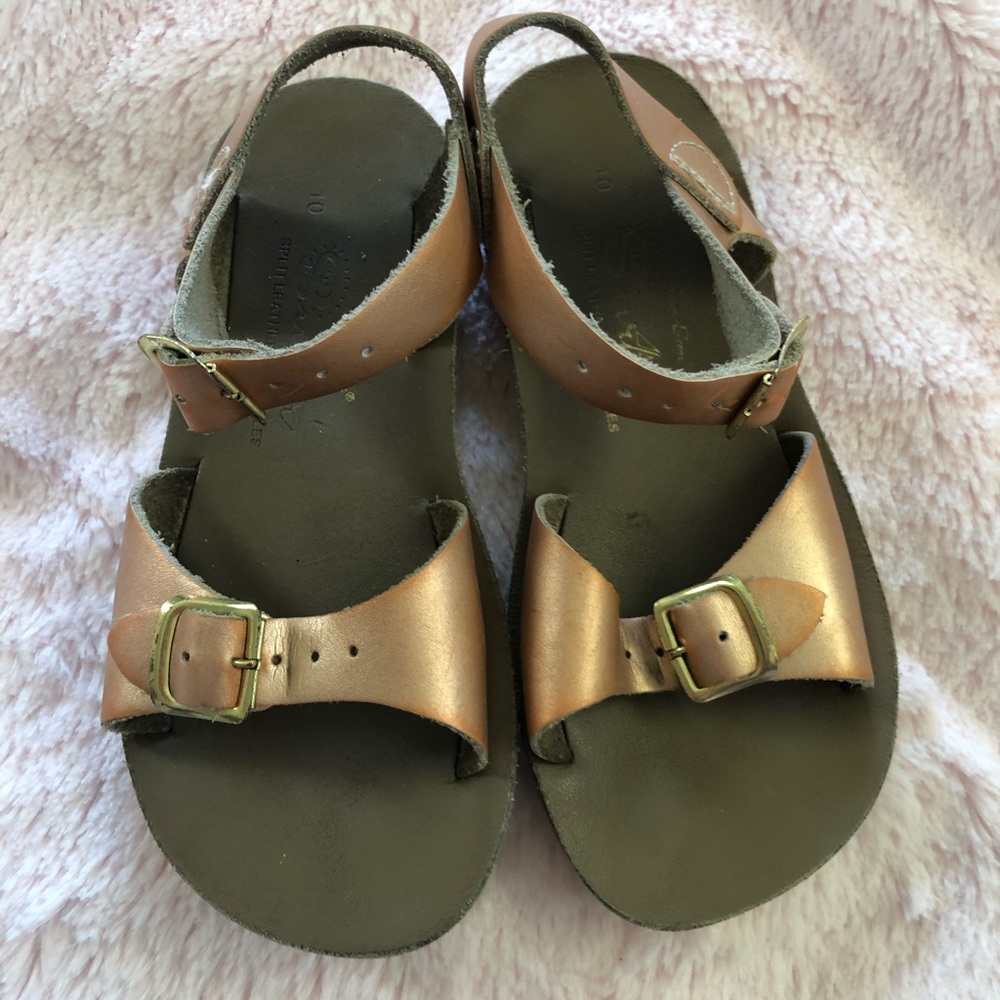 Rose gold and salt water sandals by hoy size 10
